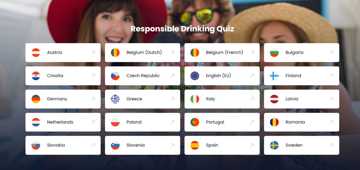 spiritsEUROPE's tweet photo. 📢Moderate drinking: what do YOU know?
Take our Responsible Drinking Quiz to find out! It’s fun and informative and available in 20 languages. Choose yours!
👉https://t.co/Lu0nddvacj
#SpiritOfModeration #RDQ https://t.co/8mbL3ADuPo