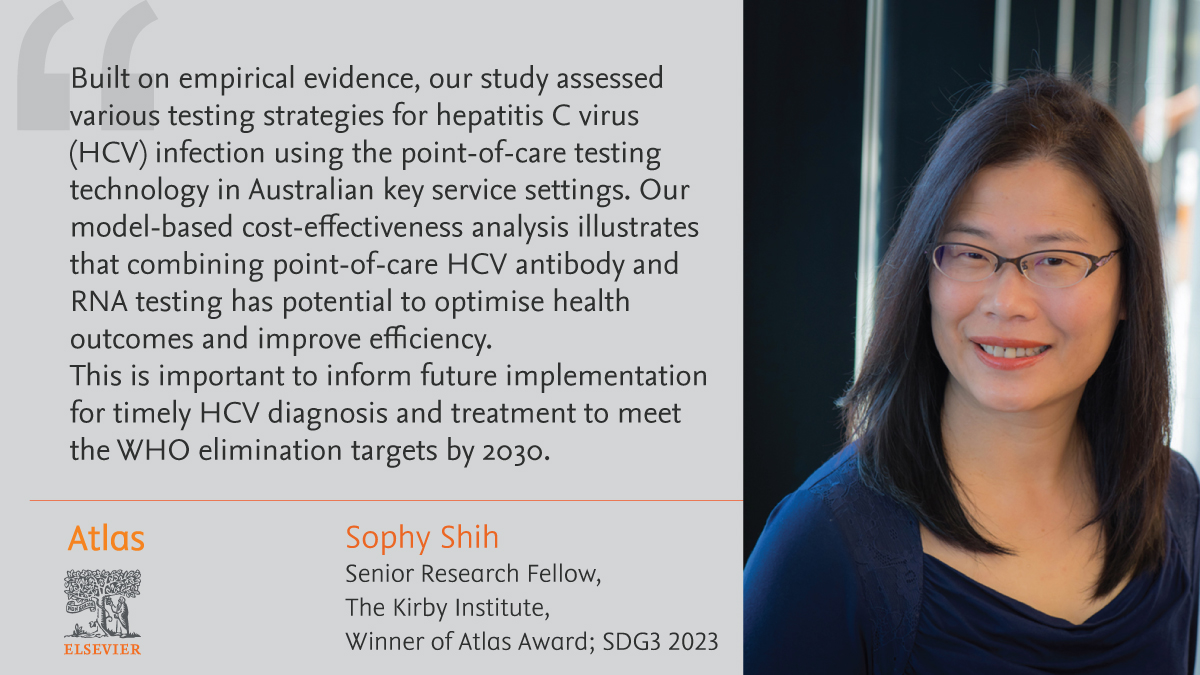 SDG3 #AtlasAward winner <a href="/SophyShih/">Sophy Shih</a>, <a href="/KirbyInstitute/">Kirby Institute, UNSW</a>, says their study informs future implementation for timely HCV diagnosis and treatment to meet the #WHO elimination targets by 2030.

Read the full article on <a href="/LancetRH_WPac/">The Lancet Reg Health-West Pacific</a>: spkl.io/60114muxP