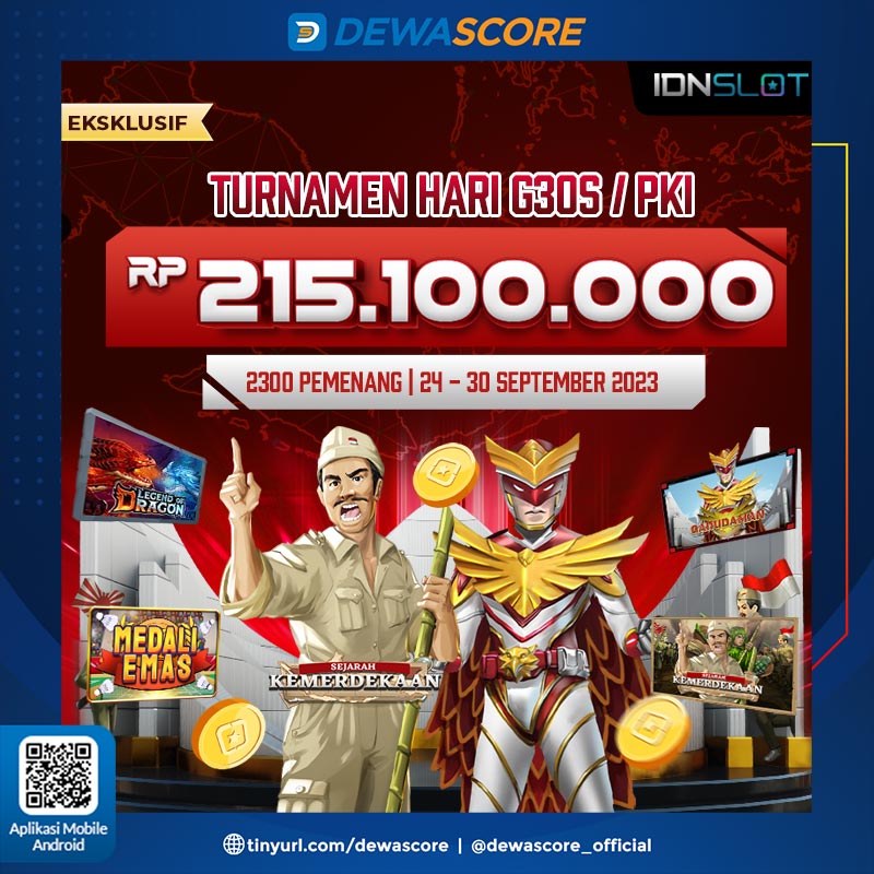 ofc_dewascore's tweet photo. Ciptakan momen persatuan &amp; kebebasan tak terlupakan dalam TURNAMENT SPESIAL HARI G30S PKI bersama DEWSCORE!🌟🎉 Dapatkan total hadiah sebesar Rp 215,100,000 untuk 2300 pemenang selama 24-30 September 2023. https://t.co/UHRLFTuDvo