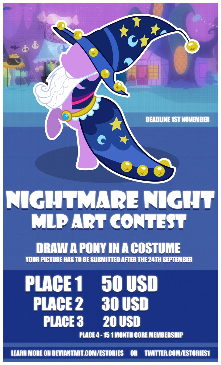 Estories1's tweet photo. NIGHTMARE NIGHT MLP ART CONTEST - OPEN!
Deadline: 1st November
https://t.co/4X48QddXJm
#MLP #MyLittlePony #NightmareNight https://t.co/mk35J40jLS