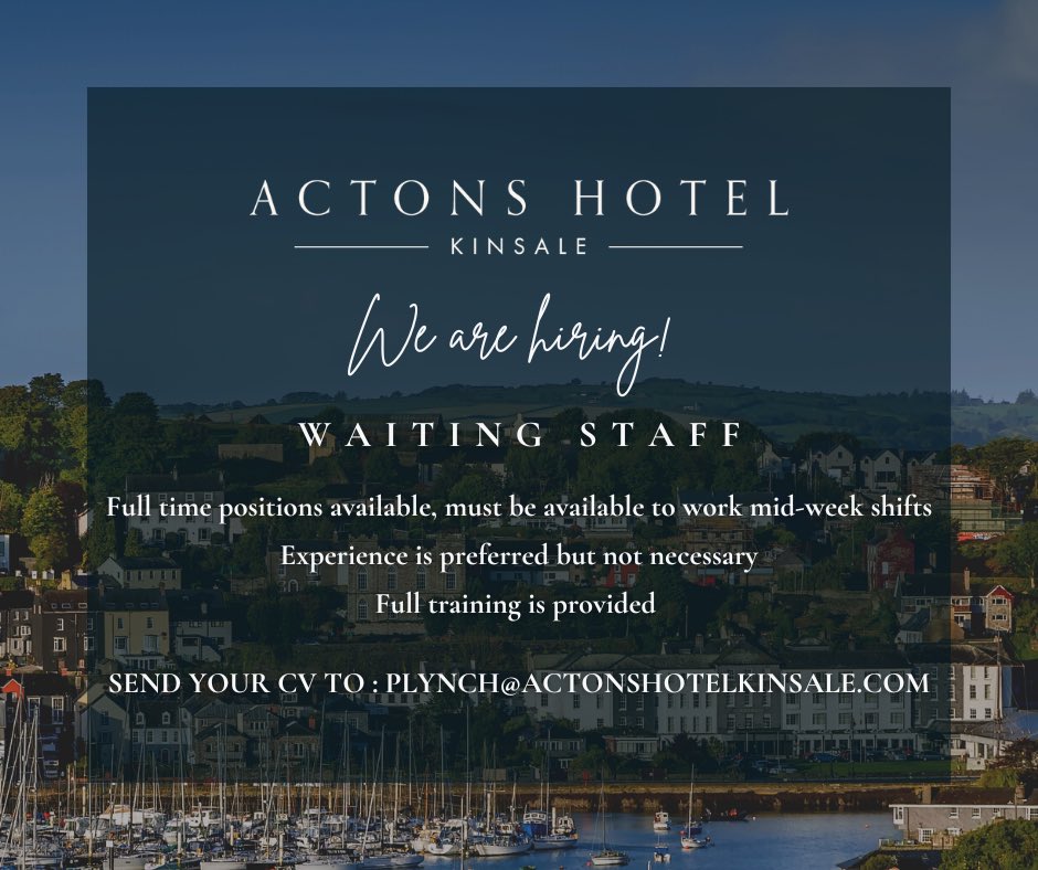 We are hiring🤩🎉

We are looking for someone to join our energetic and dynamic team! If this position is of interest to you, please send your CV to the email listed above. 

We look forward to hearing from you✨

#hoteljobs #hospitality #kinsale #workinkinsale