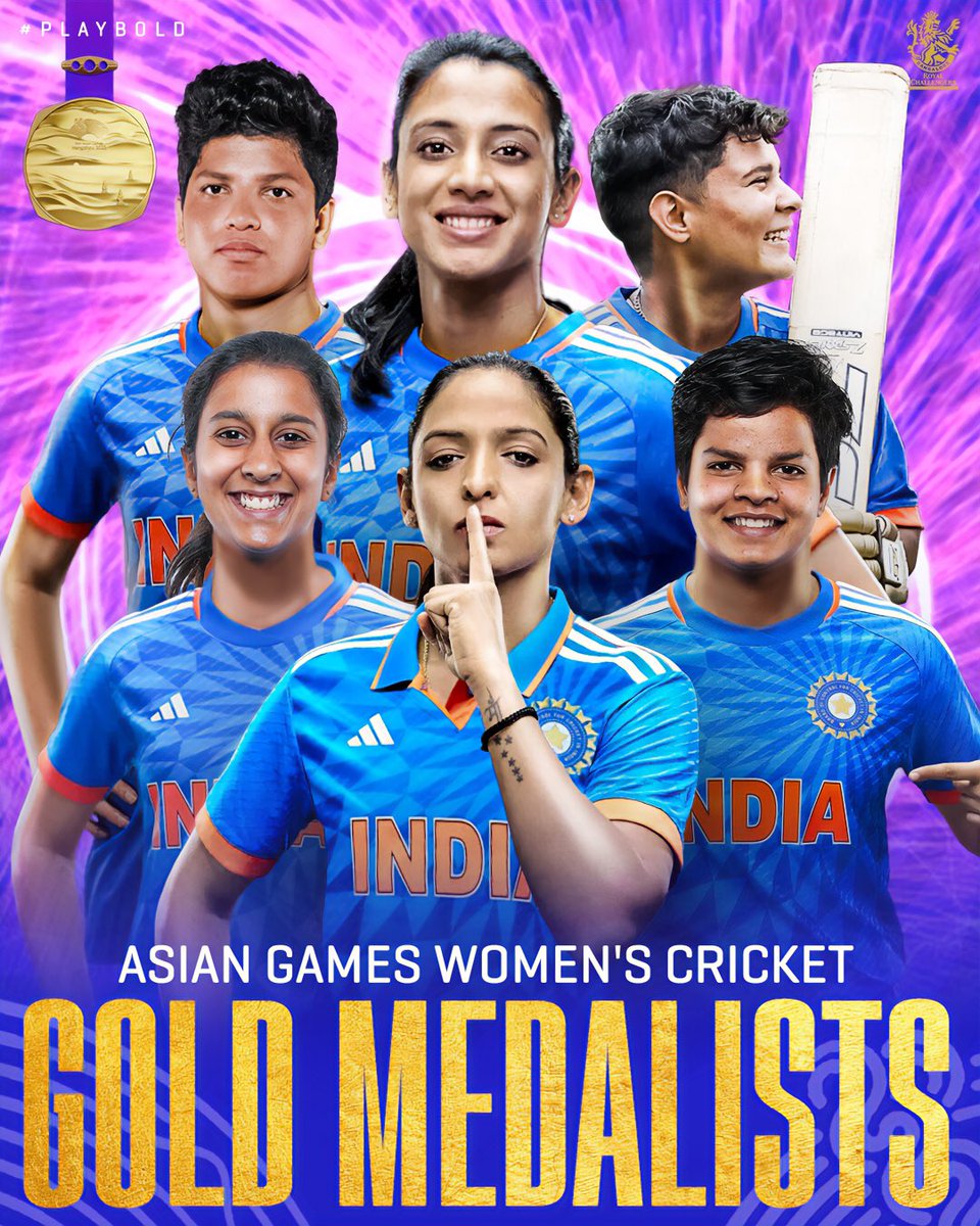 FIRST EVER ASIAN GAMES GOLD🥇 IN CRICKET for 🇮🇳✌️

Congratulations to our #WomenInBlue on creating history at the #HangzhouAsianGames 🙌 

#PlayBold #IndiaAtAG22 #Cheer4India #TeamIndia