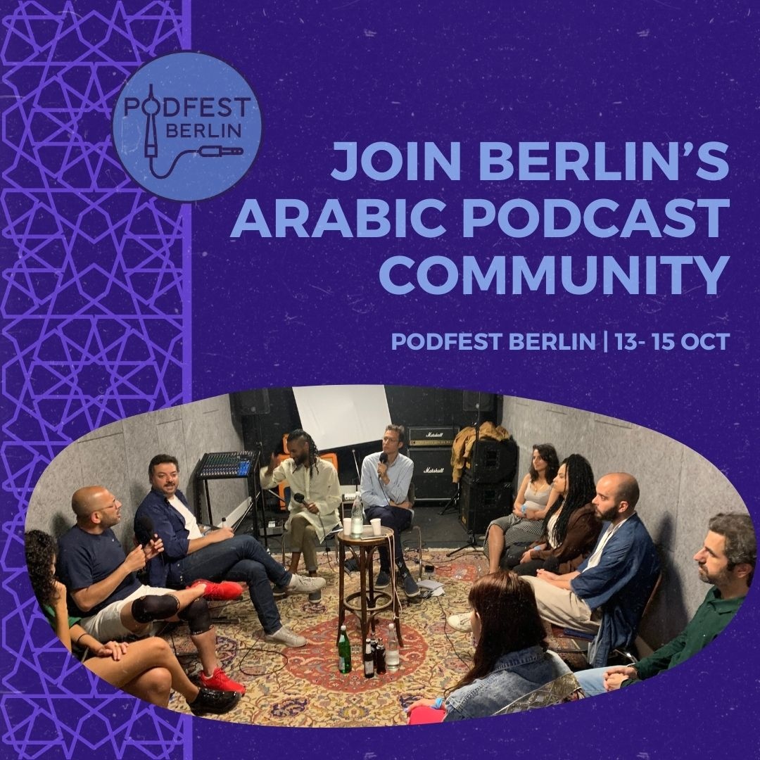COMMUNITY WITHIN A COMMUNITY 🌐
Our festival is an opportunity for all of our community members to take up space, gather, meet and have fun 💜 That's in all languages. We will have an Arabic language meetup &amp; panel during the festival - Grab a pass here:
podfestberlin.com/tickets
