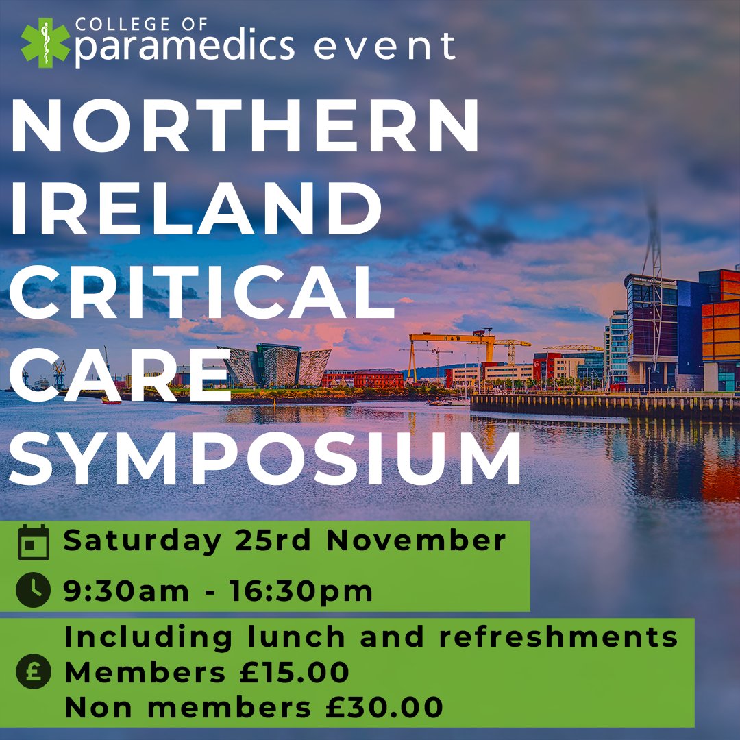 The College of Paramedics, in partnership with Ulster University Paramedic Society and Air Ambulance Northern Ireland, presents the second annual Critical Care Symposium in Northern Ireland.

Info and booking here 👉 bit.ly/3RylLZm

#Paramedic #ParamedicsUK #CriticalCare