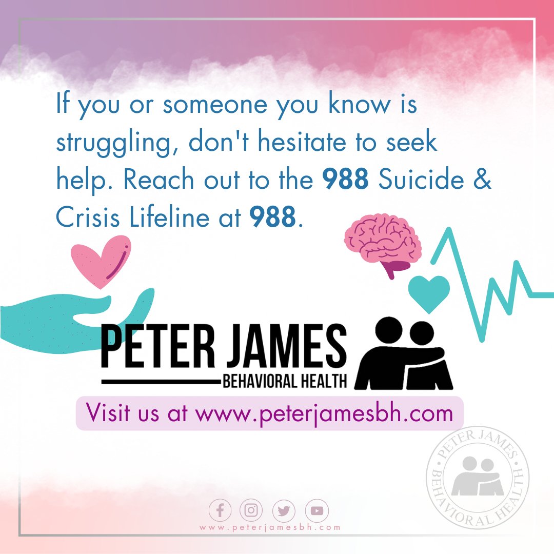 PeterJamesBH's tweet image. 🌼Recognizing signs of stress is the first step in self-care.
This #NationalSuicidePreventionMonth, prioritize your well-being. Anxious or overwhelmed? 
Don't hesitate to seek help 📞988. 

Visit us at peterjamesbh.com

#SignsofStress 
#PeterJamesSupport
#SelfCareMatters