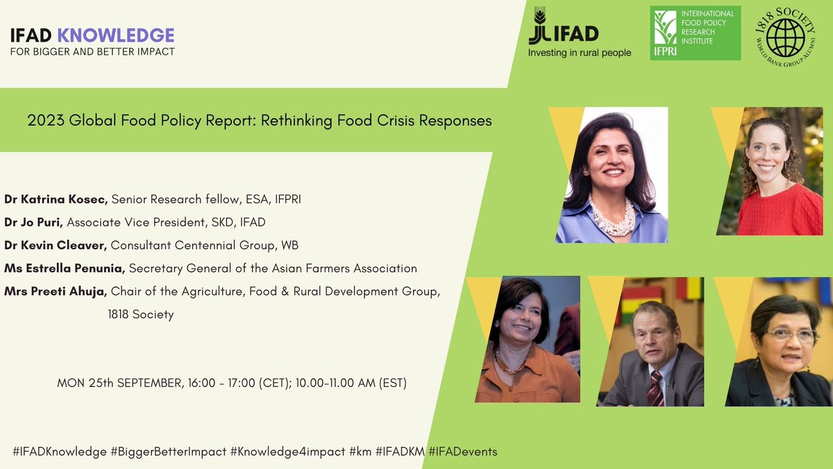 sollazzo12's tweet photo. Happening today @IFAD in collaboration with @IFPRI. Join #Food4thought event on the 2023 Global Food Policy Report. 

A discussion on how to address the #food crisis NOW! 

📅25/09/23 16:00-17:00 CEST
📖https://t.co/pLQW2PHYKf
💻https://t.co/SAqDTEwnbk  
@Jo_Puri - @preetiahuja https://t.co/YghQ2fHkiG