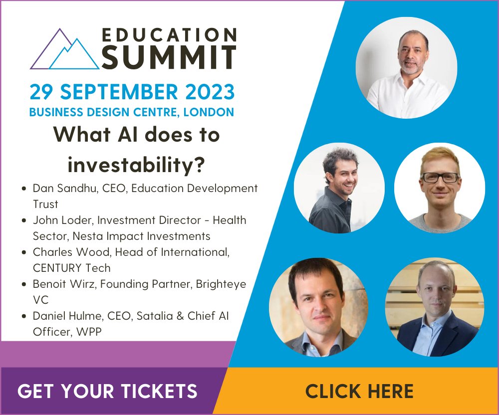 edtvoice's tweet photo. We're looking forward to what should be a fascinating discussion on what AI does to investability, chaired by our CEO @DanSandhu at #EdSummit23 on Friday.
Find out more and see the full agenda here: https://t.co/5oFvyJMgvY
@EduInvestor #education https://t.co/2Myi71Bbxo