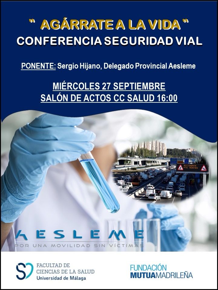 CCSaludUMA's tweet photo. El miércoles 27 de septiembre a las 16:00 se impartirá una charla muy amena e interesante sobre Seguridad Vial, "Agárrate a la Vida". Será a cargo de Sergio Hijano, una persona que quedó parapléjica por un accidente de tráfico, que contará en primera persona su experiencia. https://t.co/WItoJ1jUse