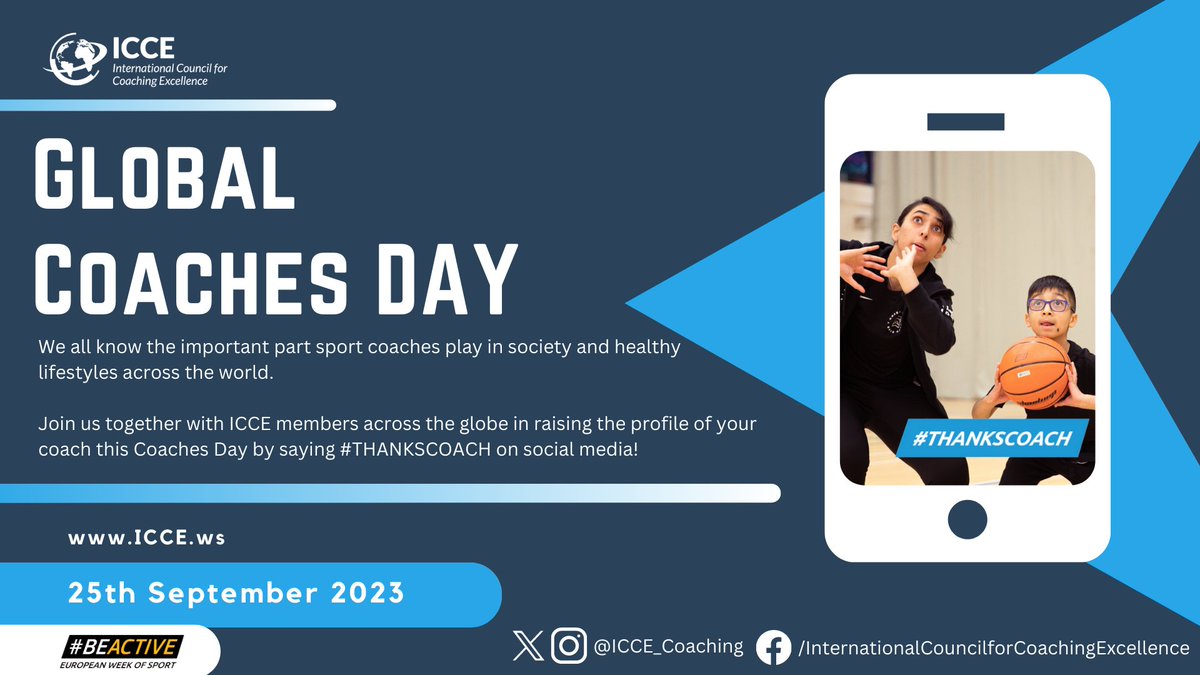 Today's the day we celebrate ICCE Global Coaches Day! All day we will be posting #thankscoach messages to our socials celebrating our coaches. Say #thankscoach #BeActive - find out more via our website: icce.ws/event/icce-glo…