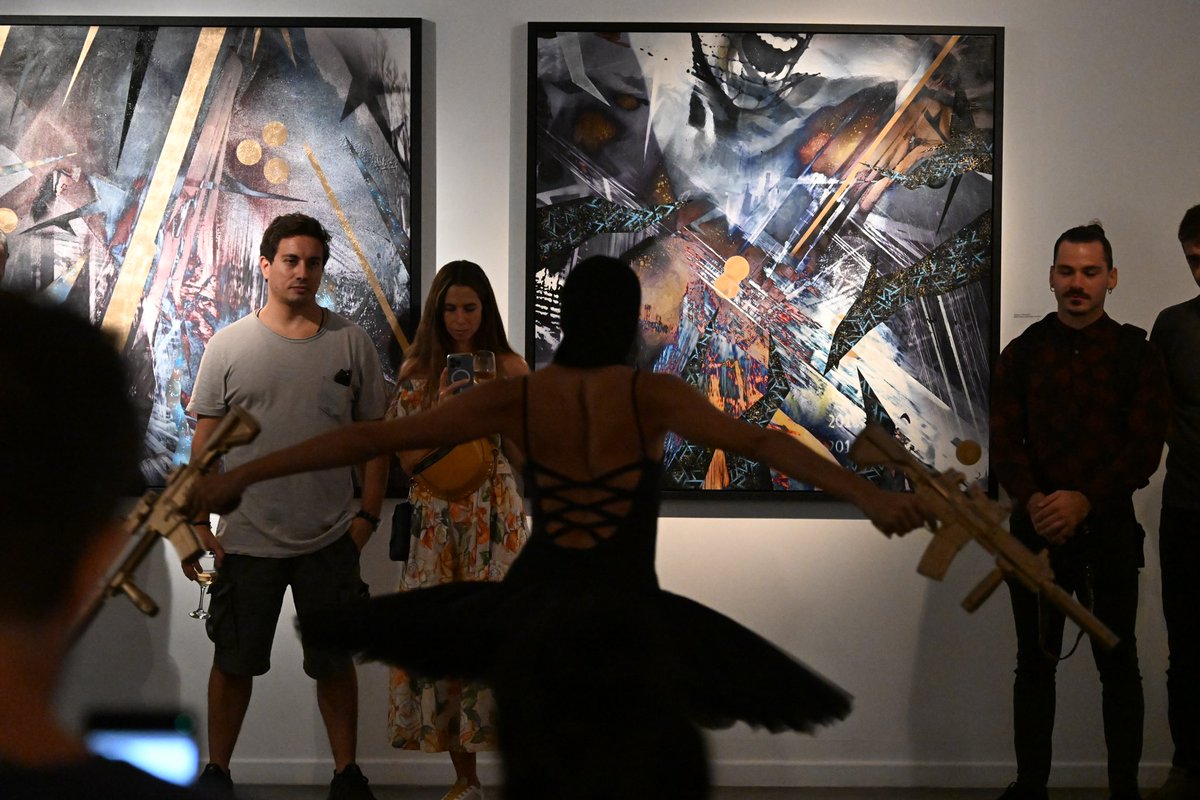 ArtifactDotArt's tweet photo. Last weekend we attended Maxim’s, the frontman’s of The Prodigy, solo exhibition “Infinite Drama Athens” at @GalleryBlender.
We collaborated with Maxim producing digital interactive installation inspired by his “Balaclava Ballerina” sculptures.
Maxim’s NFT collection coming soon! https://t.co/yDgN0u1MFh