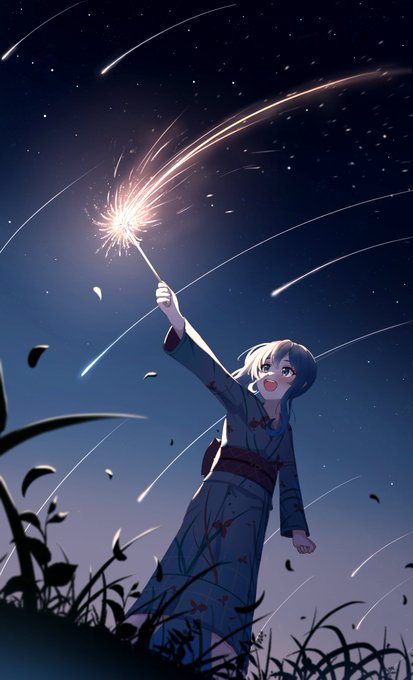 「blue hair night sky」 illustration images(Latest)｜4pages