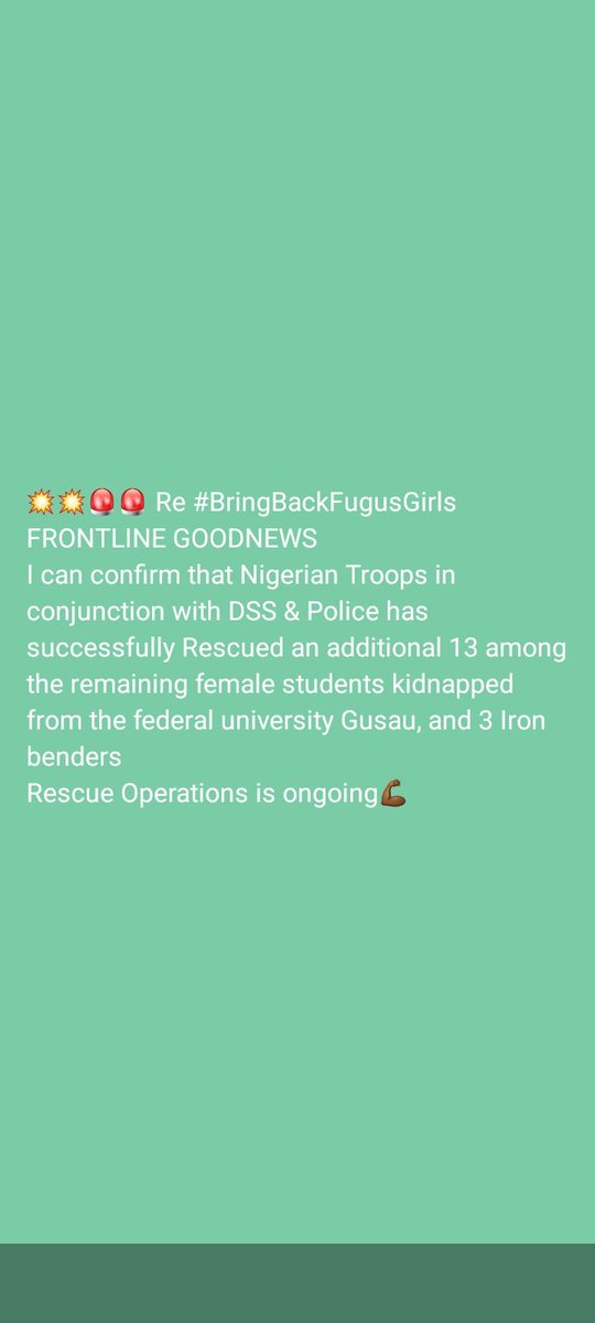 aliyu_moriki1's tweet photo. Masha allah alhmdullh some among of the students of the federal university Gusau(F.U.G) that have been kidnapped has been rescued and iron benders.#BringBackFugusGrils #BringBackOurFugusGirls #BringBackfugus https://t.co/YnwT8wR5yT