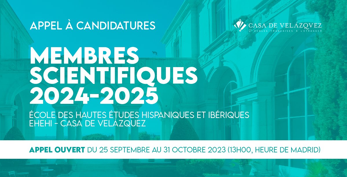 casadevelazquez's tweet photo. 💥APPEL OUVERT !
📣#Candidatures #EHEHI ➡️ RECRUTEMENT des #membres à l’École des hautes études hispaniques et ibériques pour l’année 2024-2025
📅🕔Jusqu'au mardi 31 octobre 2023
https://t.co/Tx71Vq4C5R
#12mois #17postes #Postdoc #SHS #Humanités https://t.co/Cwbn8BVw1M