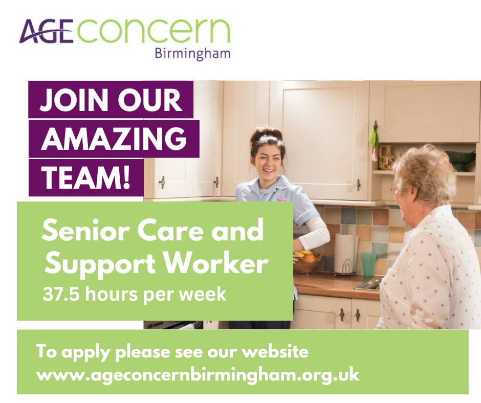 We have a vacancy for a Senior Care and Support Worker. Would you like to find out more? Please visit ageconcernbirmingham.org.uk/about-us/#curr… for further information.