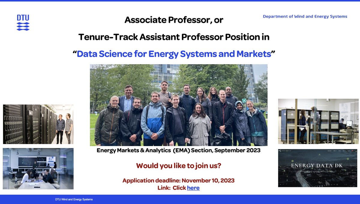 Are you our new colleague? Do you think #DataScience is a solution to accelerate the green transition, integrating more #renewables?
Link to apply for an Associate/Assistant Professor position in “Data Science for Energy Systems and Markets” at @DtuWind:  lnkd.in/eAT27xGH