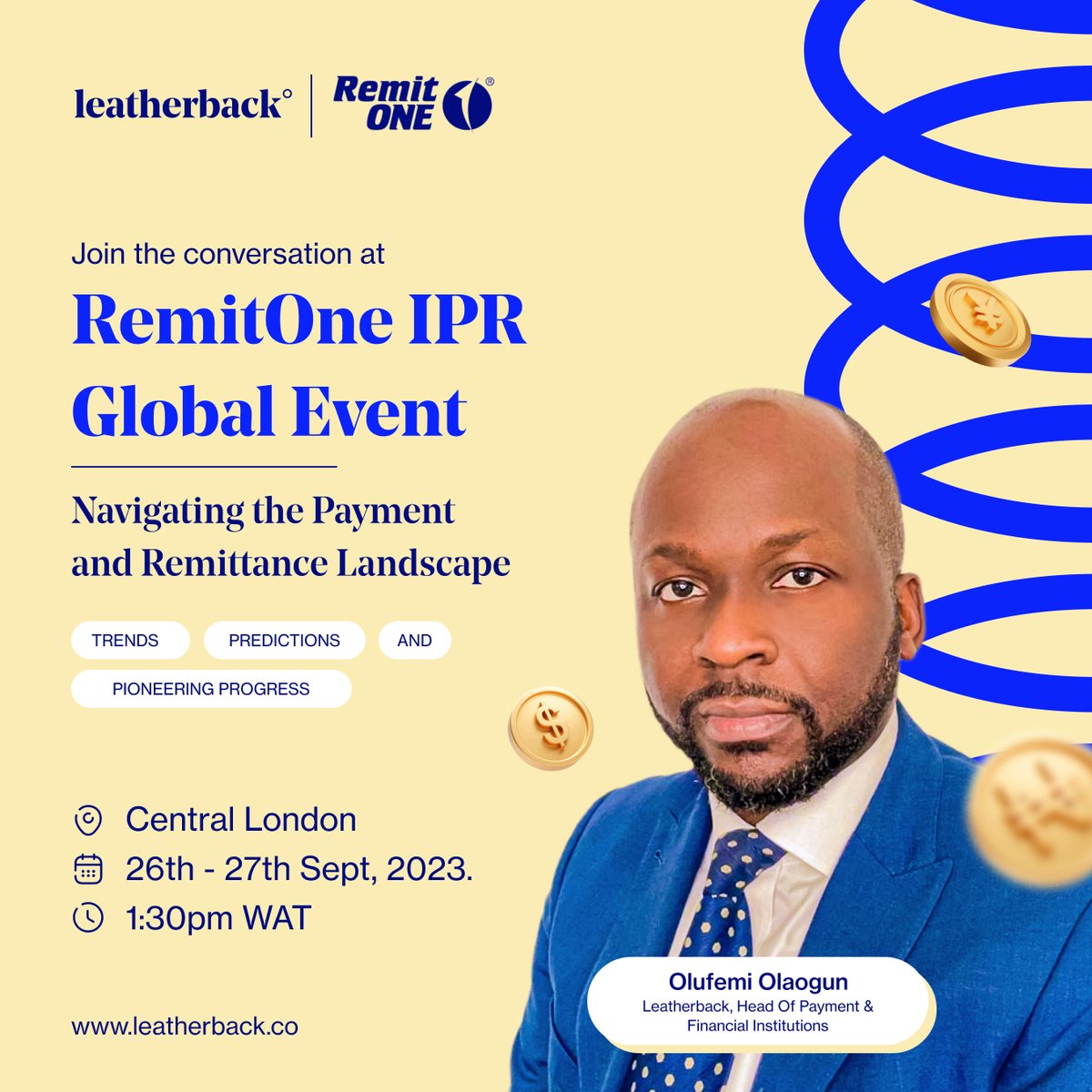 useforen's tweet photo. Join our insightful panel discussion at RemitOne on September 26th, 2023, at 1:30pm WAT. Add this date to your calendar and stay tuned for more updates as we explore trends, predict the future of payments and remittances.
#Payments #Remittance #Leatherback #IPRGlobal https://t.co/VXEZB3OCG6