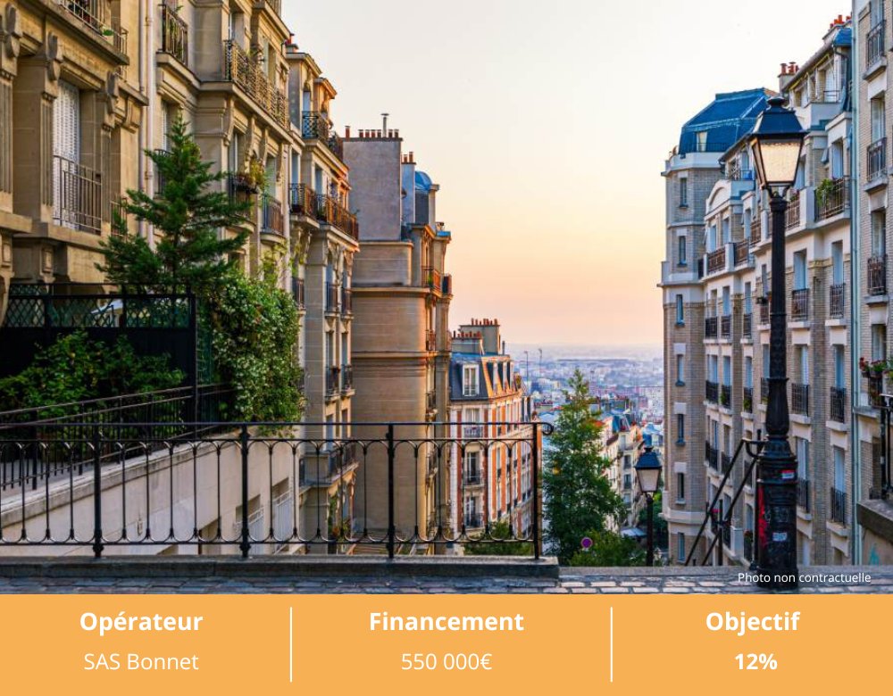 | Crowdfunding |

👉 Objectif de rendement revu à la hausse 📈 sur le projet à Paris 18è actuellement en ligne ! 😮

Rejoignez vite les 261 investisseurs ayant déjà souscrit 👌

➡️ Rappel : comme dans tout projet de crowdfunding, il existe un risque de perte en capital