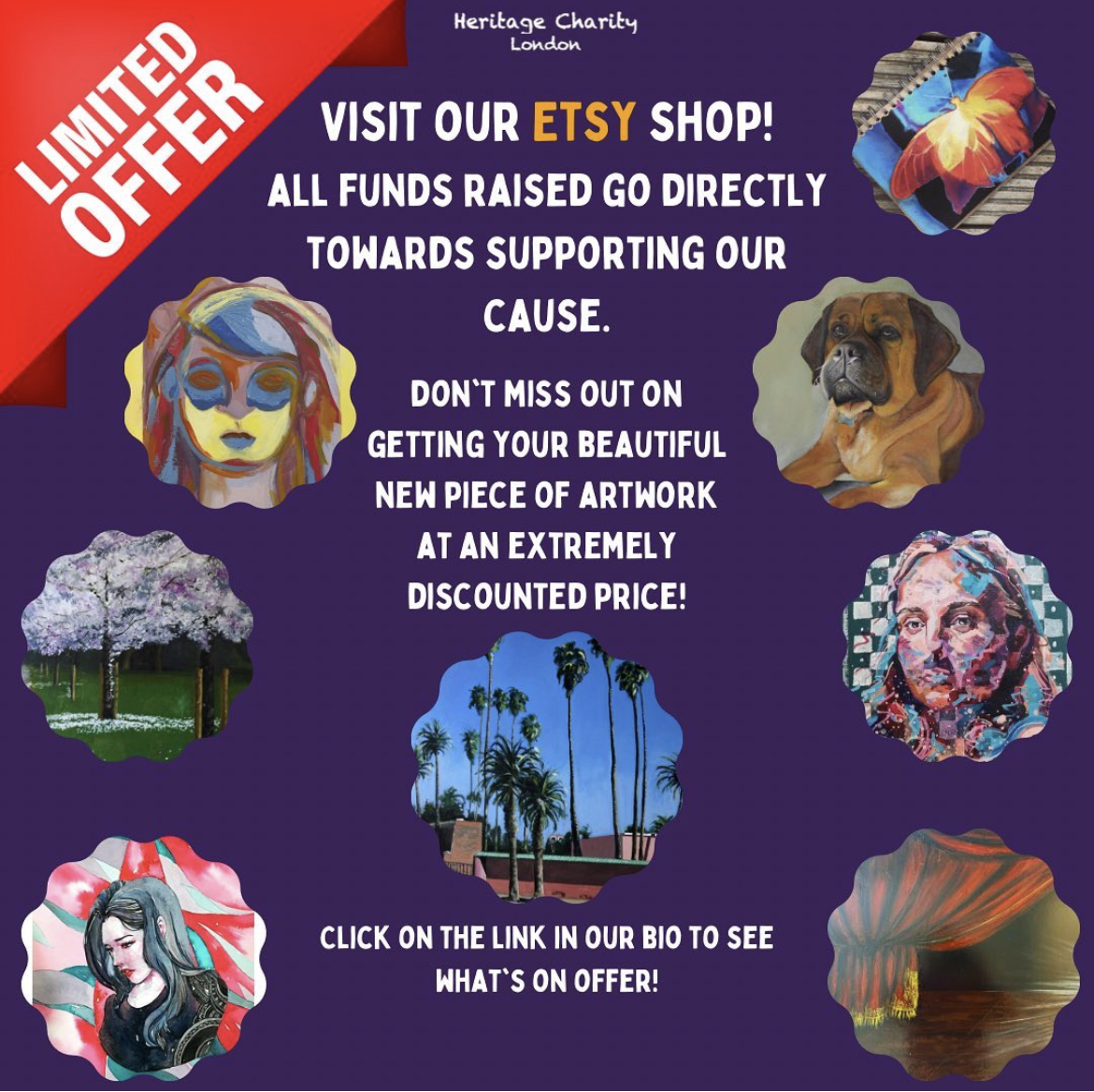 HeritageCharit1's tweet photo. We have lots of artwork left over from our fundraising event, which we are selling at extremely discounted prices on Etsy. Free UK delivery on all items! Be sure to click on the link in our bio before it's too late! Message us for any questions.

#heritagecharitylondon #etsy https://t.co/R3CsuMFvWF