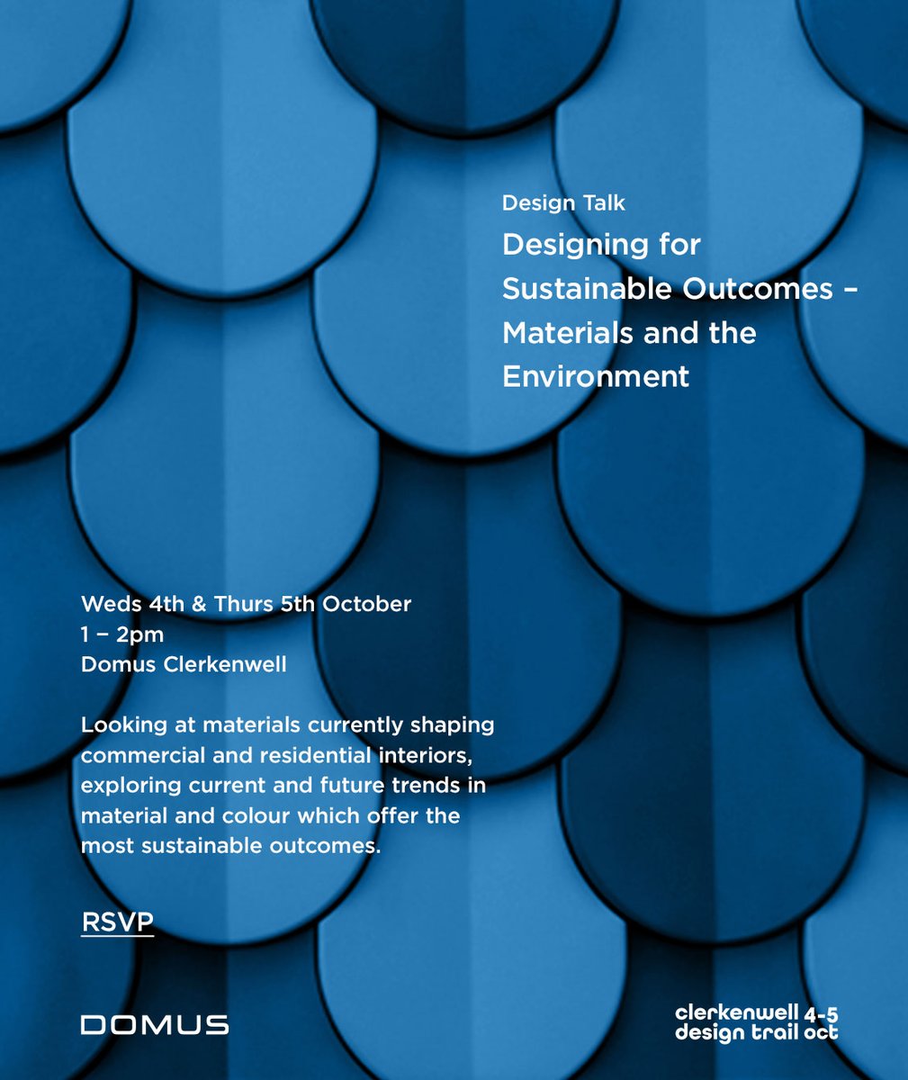 #ClerkenwellDesignTrail Invitation ✉️ Looking at materials shaping commercial and residential interiors, Domus’ Sustainable Design CPD explores trends in material and colour, presenting solutions which ensure the best choices for the future of our planet. domusgroup.com/articles/clerk…