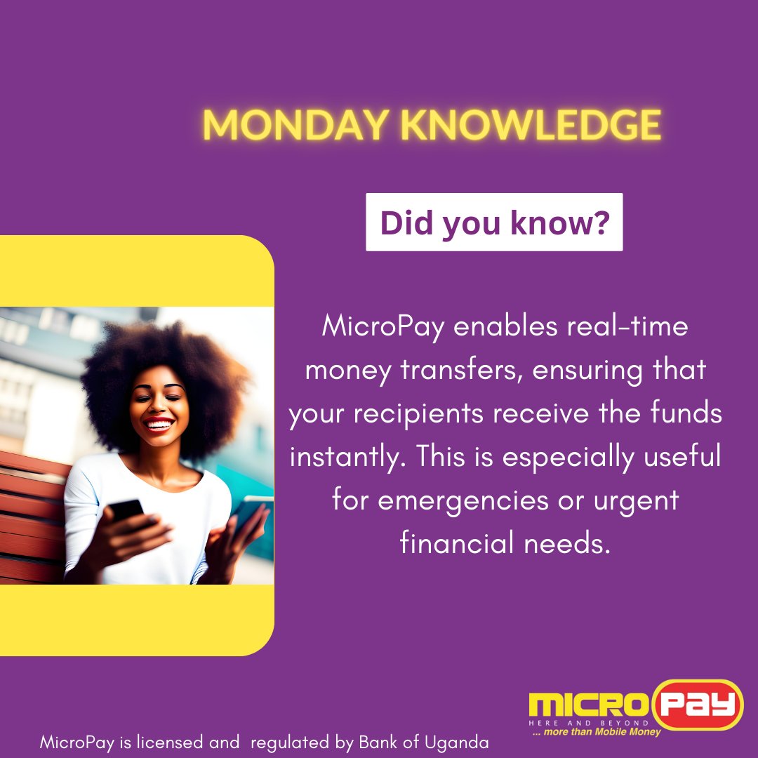 MicroPayug's tweet photo. Hey Monday,๐
We got you something exciting today๐.
Download the MicroPay app from your google playstore and register with us to join the countless many in digital finance. #micropayug #financialinclusion #securepayments #mondayknowledge #TrendingNews https://t.co/XHLasZG2Hv