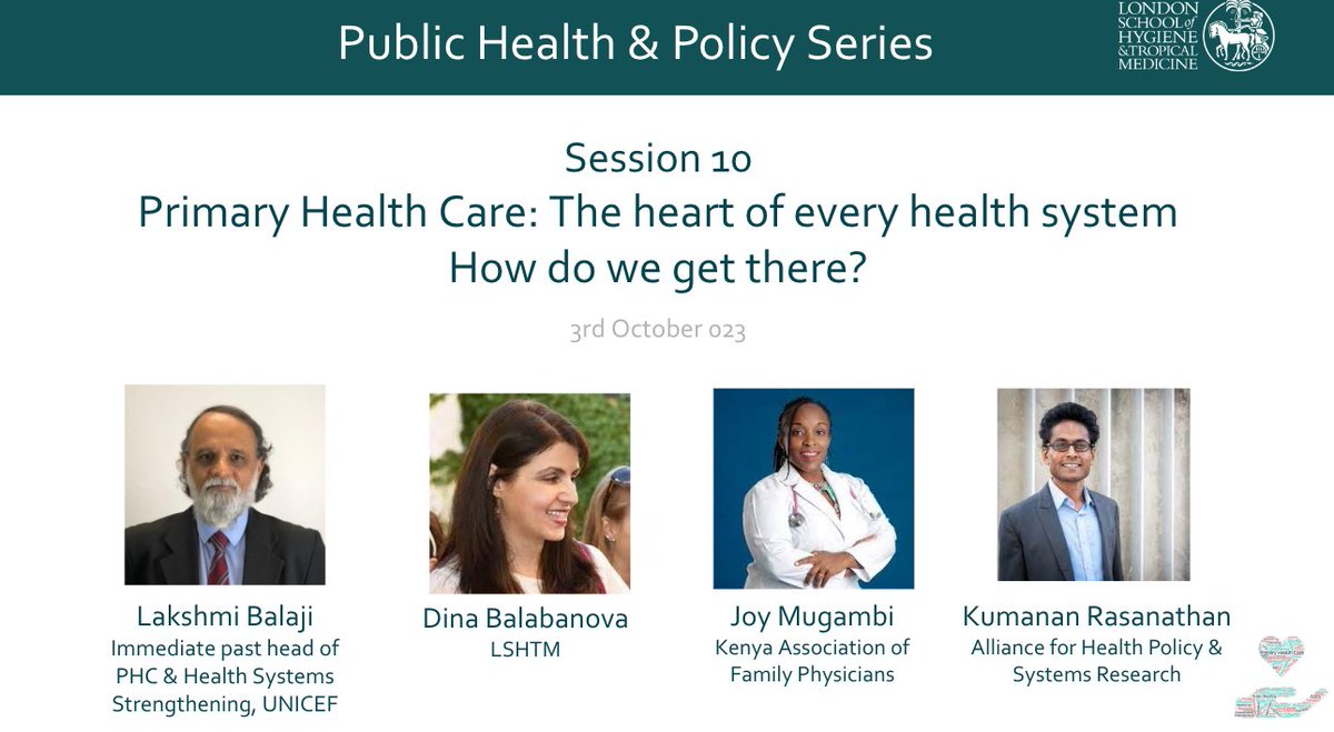 Join @LSHTM #PHC series panel: Primary Health Care: The Heart of Every Health Systems - How do we get there? lshtm.ac.uk/newsevents/eve… 📅Tue Oct 3rd ⏲️12:45-13:45 (BST) ⭐️@LNBalaji_UN UNICEF ⭐️@DinaBalabanova LSHTM ⭐️@JKARAMANA Kenya Assoc Family Physicians ⭐️@rasanathan AHPSR