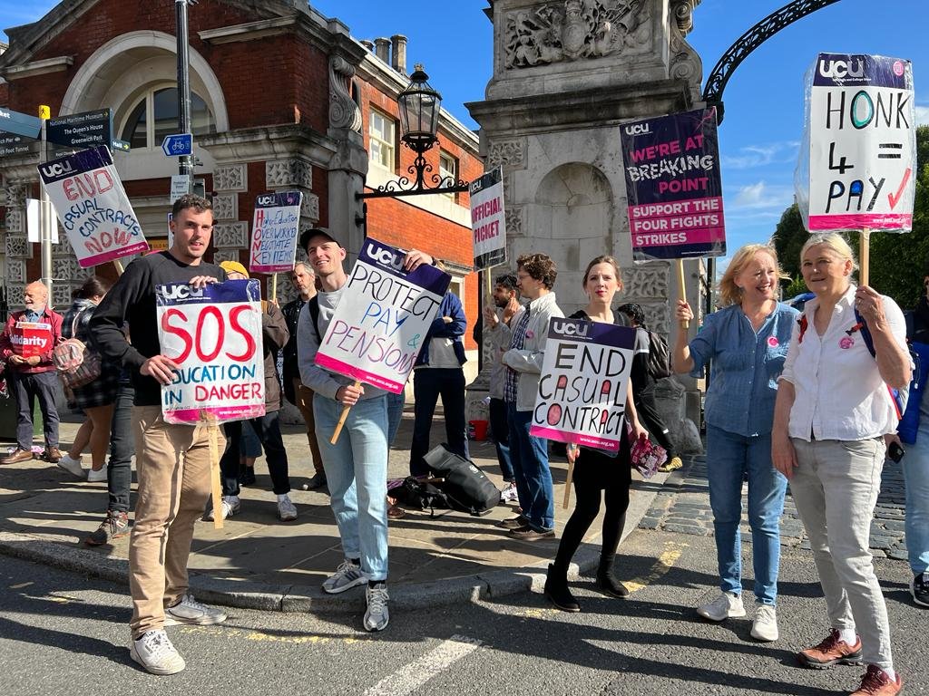 More photos from our joyous picket line. Working conditions in HE are far from joyous, of course, but we find joy in solidarity and community. Come join us! #ucuRISING