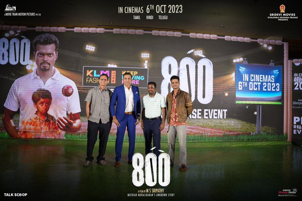 BA Raju's Team (@baraju_superhit) on Twitter photo The atmosphere at the #800TheMovie Grand Pre-Release Event was absolutely electric, and it left everyone buzzing🤩💥
<a href="/Murali_800/">Muthiah Muralidaran</a> <a href="/GhibranVaibodha/">Ghibran Vaibodha</a> <a href="/MaddyMittal/">Madhur Mittal</a> <a href="/Mahima_Nambiar/">Mahima Nambiar</a> <a href="/RDRajasekar/">RDRajasekarISC</a> <a href="/Cinemainmygenes/">Editor PraveenKl</a> <a href="/VivekRangachari/">Vivek Rangachari</a> <a href="/dirpitchumani/">Kanthan Pitchumani</a> <a href="/sampathdft/">Sampath Alwar</a> <a href="/MovieTrainMP/">MovieTrain</a> <a href="/SrideviMovieOff/">Sridevi Movies</a> The atmosphere at the #800TheMovie Grand Pre-Release Event was absolutely electric, and it left everyone buzzing🤩💥
<a href="/Murali_800/">Muthiah Muralidaran</a> <a href="/GhibranVaibodha/">Ghibran Vaibodha</a> <a href="/MaddyMittal/">Madhur Mittal</a> <a href="/Mahima_Nambiar/">Mahima Nambiar</a> <a href="/RDRajasekar/">RDRajasekarISC</a> <a href="/Cinemainmygenes/">Editor PraveenKl</a> <a href="/VivekRangachari/">Vivek Rangachari</a> <a href="/dirpitchumani/">Kanthan Pitchumani</a> <a href="/sampathdft/">Sampath Alwar</a> <a href="/MovieTrainMP/">MovieTrain</a> <a href="/SrideviMovieOff/">Sridevi Movies</a>
