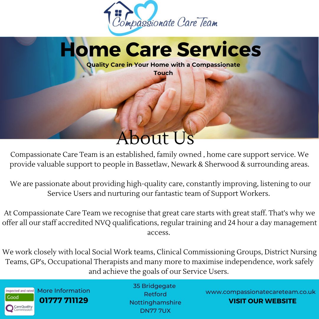 📞 01777 711129
📧 noami.bennett3@nhs.net
🖥️ compassionatecareteam.co.uk

#compassionatecareteam #homecare #homecareassistant #carer