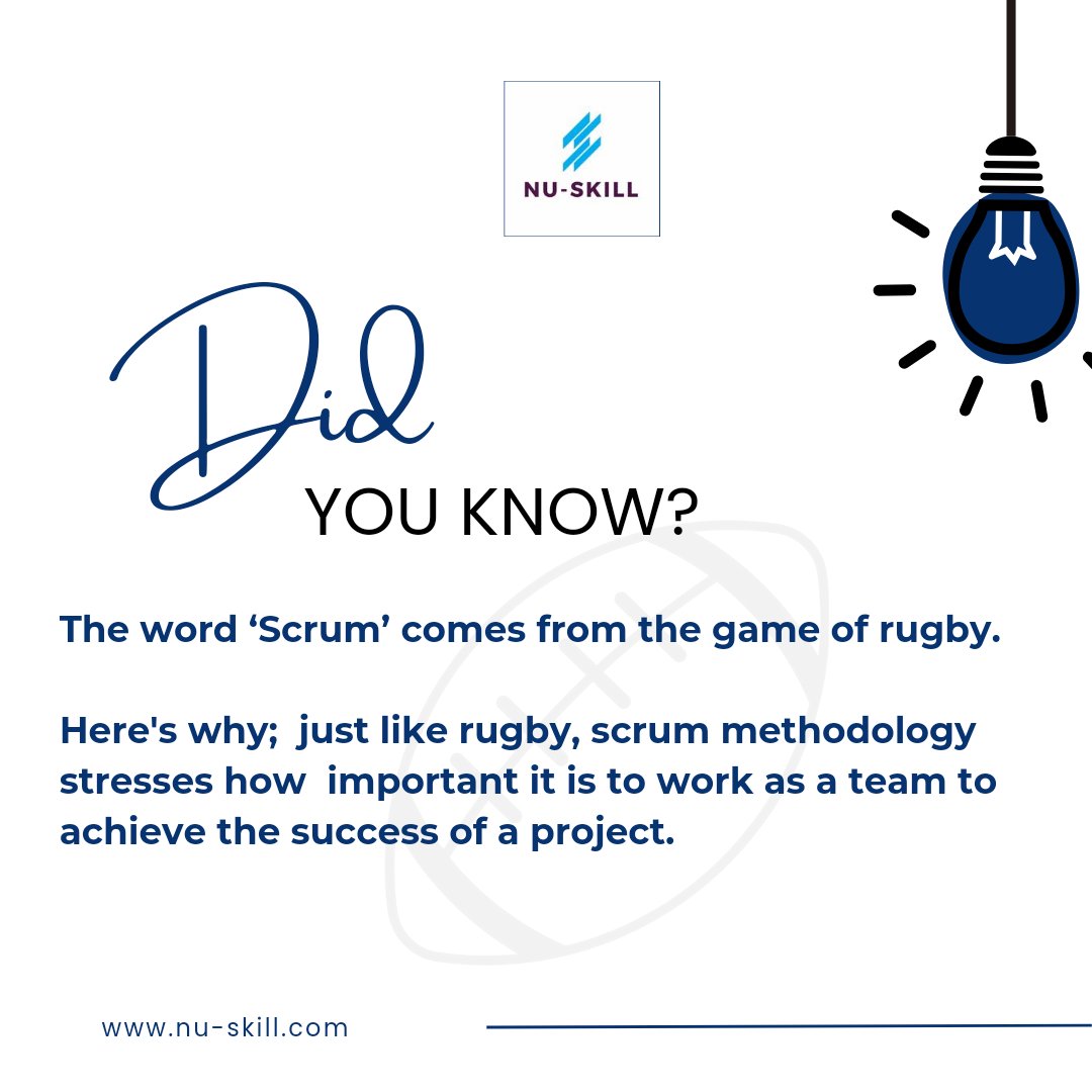 nu_skillhub's tweet photo. Scrum is a method of restarting play in the game of rugby that involves players packing closely together with their heads down to compete for possession of the ball.
Similar to scrum in Rugby, in order to be successful, a strong scrum team works together to achieve a common goal. https://t.co/M1OaCbYb6u