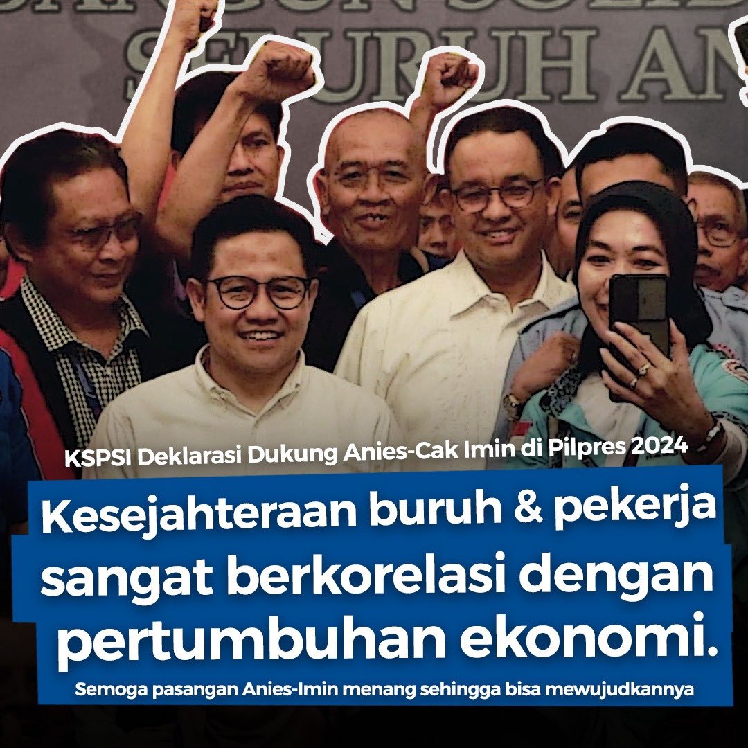 Pasangan AMIN (Anies <a href="/aniesbaswedan/">Anies Rasyid Baswedan</a> – Muhaimin <a href="/cakimiNOW/">A Muhaimin Iskandar</a> ) sangat mengerti bahwa kesejahteraan buruh tidak hanya akan mengangkat taraf hidup buruh, tetapi juga akan berpengaruh pada pertumbuhan ekonomi Indonesia🇮🇩💚

#GusIminProKesejahteraan #AniesMuhaimin2024