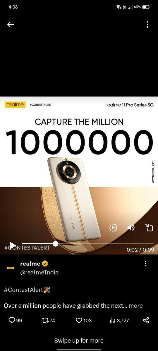 Gopi_775's tweet photo. @realmeIndia 1,000,000 #realme11ProSeries5G #200MPzoomToTheNextLevel @realmeIndia https://t.co/IbNcdSUKjH