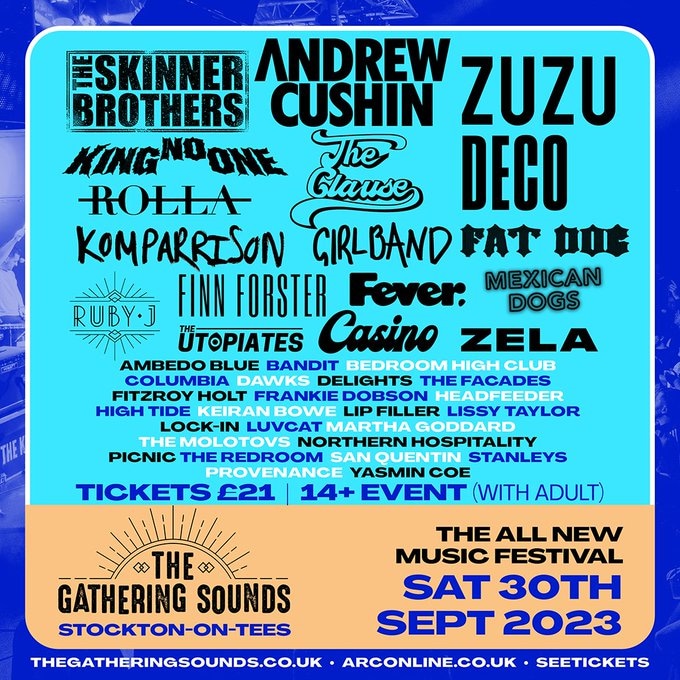 Don't miss @GatheringSounds on Saturday 30th September when @AndrewCushin, @thisiszuzu and @TheSkinnerBros and more head to Stockton-on-Tees! Final tickets on sale now: thegatheringsounds.co.uk