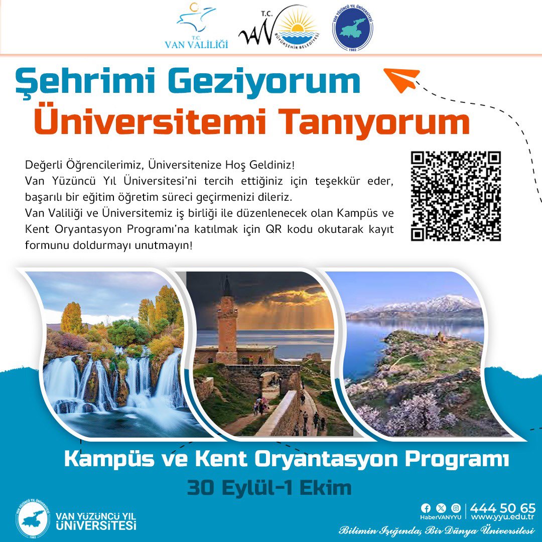 2023-2024 Eğitim-Öğretim yılında #VanYüzüncüYılÜniversitesi’ ne ilk kez kayıt hakkı kazanan değerli öğrencilerimiz, Kampüs ve Kent Oryantasyon Programına Davetlisiniz!

Kayıt olmak için tıklayınız👇🏻

survey.yyu.edu.tr/vote/SURVEY-16…

#Oryantasyon #VanYYÜ