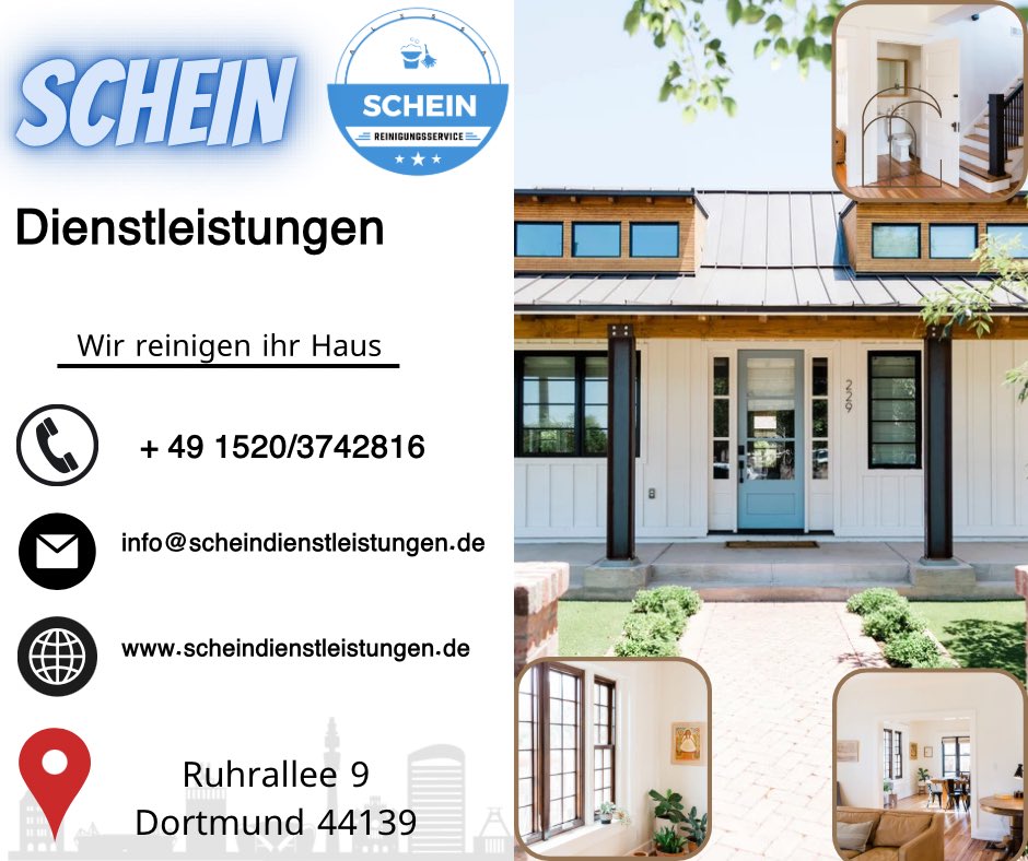 Schein Gebäudereinigung  RUHRALLEE 944139 DORTMUND #büroreinigung
#praxisreinigung #teppichreinigung
#treppenhausreinigung
#MessiWohnungen #Entrümpeln #Verunreinigungen #dortmund #Glasreinigung #Fensterputzen #PrivatWohnungleistungen #dortmund #deutschland