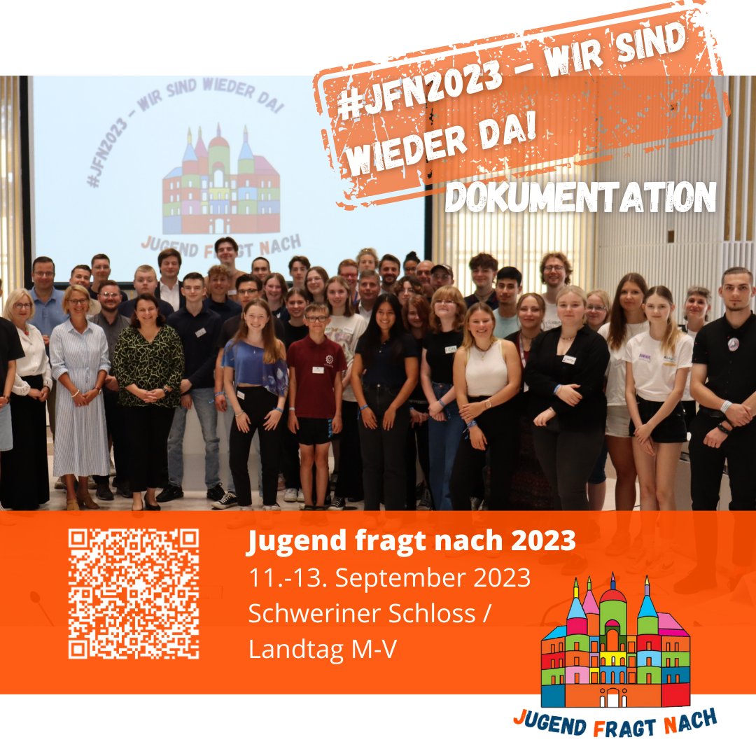 Jugend fragt nach 2023, die Dokumentation ist online 🥳 Hier könnt ihr lesen, was sich im Vergleich zum Vorjahr getan hat. Die Jugendlichen haben Kritik &amp; Wünsche geäußert &amp; Lösungsansätze für Probleme, die sie betreffen, formuliert.

Schaut mal rein! ljrmv.de/jfn-2023