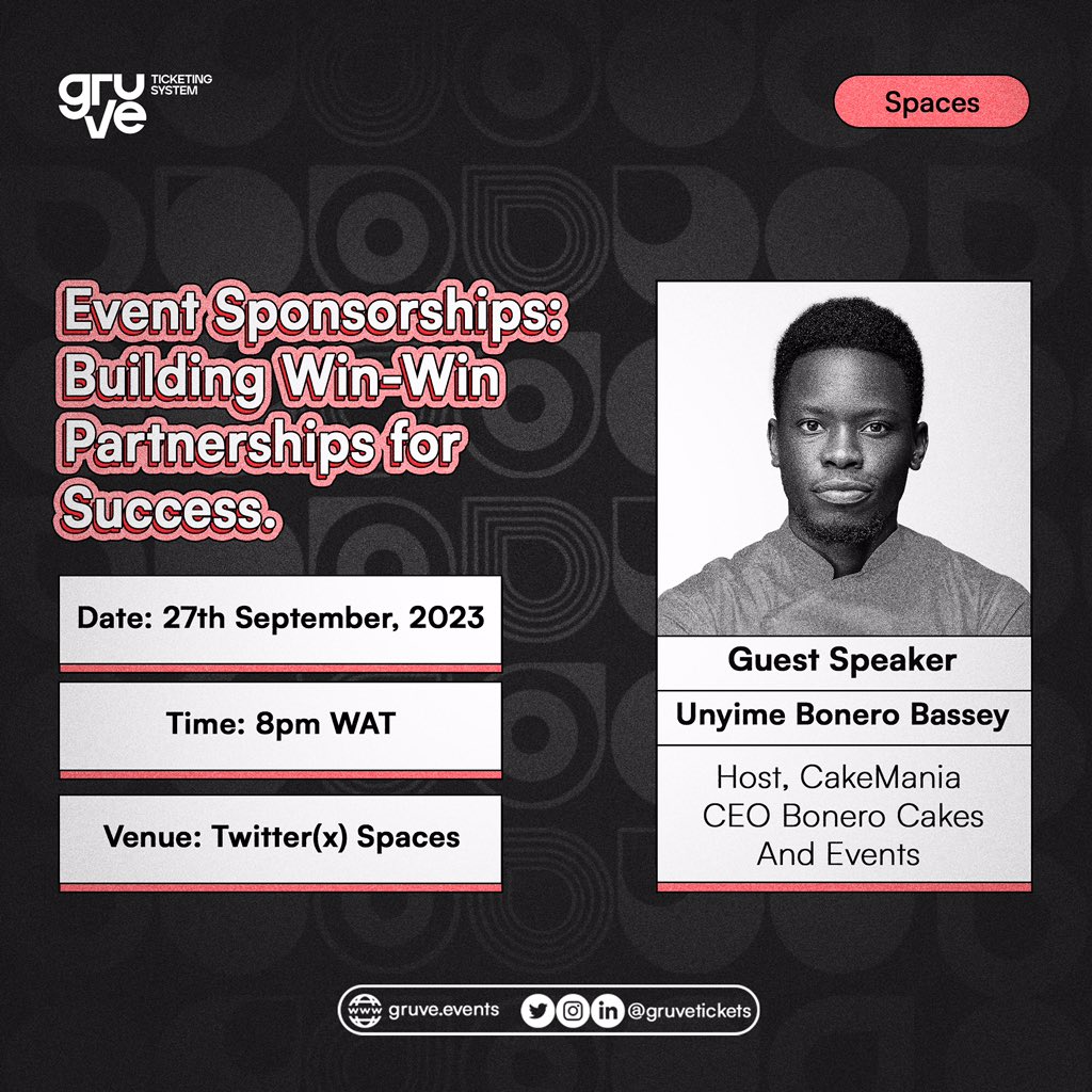 Event Sponsorship: Building Win-Win Partnerships for Success.

Mark your calendars and get ready to gain insights from industry expert @unyimebonero 

Date: Wed, 27th September 2023
Time: 8pm

Click the link to set a Reminder: twitter.com/i/spaces/1dRJZ…

#EventSponsorship…