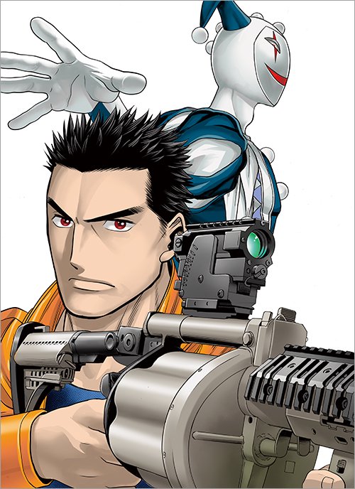 gun weapon 1boy male focus black hair red eyes stand (jojo)  illustration images