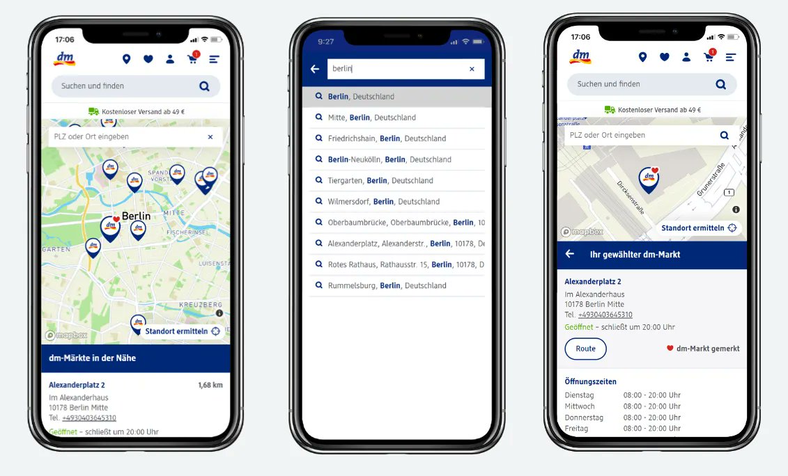 Mapbox's tweet image. Looking for tips on making it easy for customers to find your nearby stores? 

Here's how leading European retailer dm uses Mapbox GL JS and Mapbox Geocoding to enhance their customized store locator experience: buff.ly/45l6EpB

#retail #interactivemaps #builtwithmapbox
