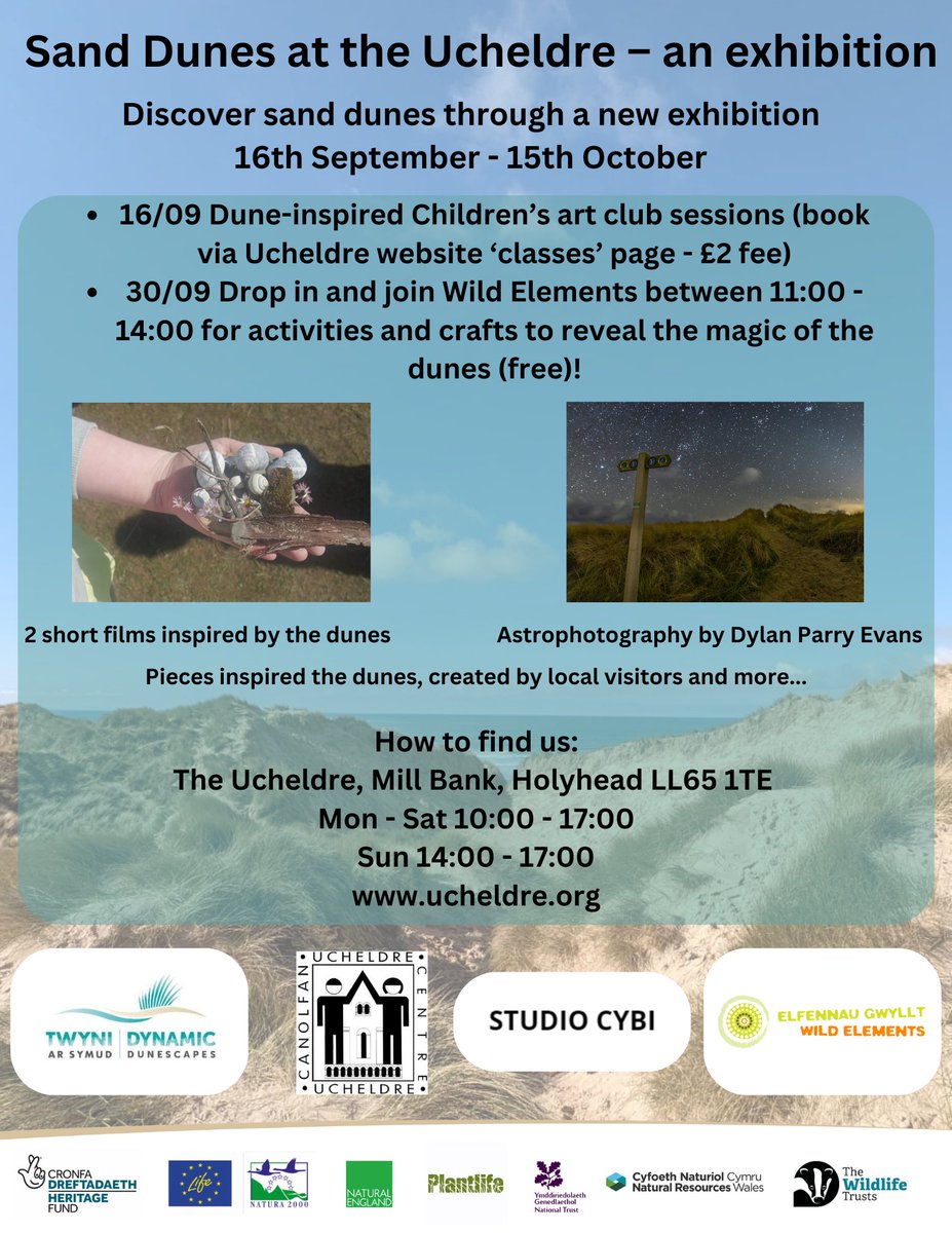 Have you had the chance to visit ‘Sand Dunes at the Ucheldre’ yet? If not, why not head to Holyhead this weekend and get involved with FREE arts activities, suitable for all ages, with the Wild Elements team!