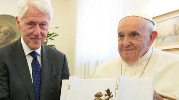 TonemanLives's tweet photo. Bill Clinton and Pope Francis are calling to depopulate the world in order to save the planet from boiling. I would expect that from a liberal rapist scumbag like Bill Clinton, but when a Politicized Pope calls for depopulation, me as a Conservative Catholic is both embarrassed and sick to my stomach. Here you have the most powerful representative in the Catholic Religion, at one time many would have said the most important person in the world, a man who is supposed to embrace life, a man for the living, a man against abortion, a man who is supposed to do everything in his power to help the human race survive, and he calls for depopulation? How does he plan on reaching that goal? We all know Clinton’s intentions, but I need to know the intentions of this Pope. The second Piow Francis became Political and a mouthpiece for the left, was the day he needed to be replaced. It’s bad enough there is a war on the Catholic religion but it is something entirely else, when you have a Pope speaking against Catholic values