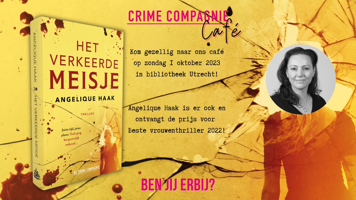 Aanstaande zondag hebben we, naast de presentatie van maar liefst 5 spannende boeken, de uitreiking namens VrouwenThrillers.nl aan
<a href="/angeliquehaak/">Angelique Haak</a> voor Beste Vrouwenthriller!

Kom je ook gezellig hierop proosten?
crimecompagnie.nl/crimecafe/

#cccafe #angeliquehaak