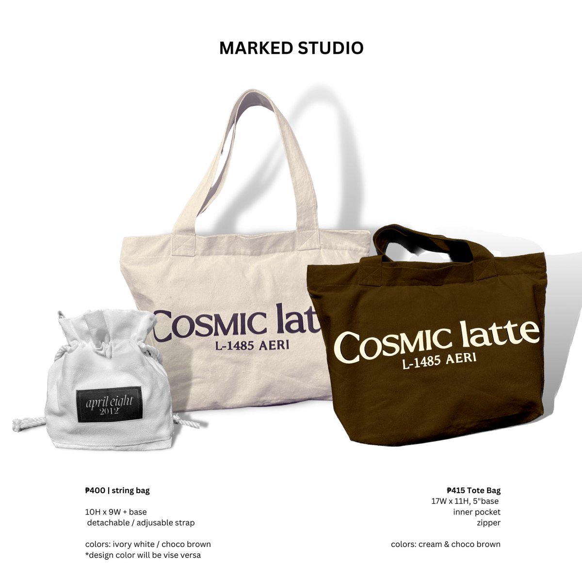markedfits's tweet image. ₱400-415 
EXO Cosmic Latte tote bag ! 🤍
—wide tote &amp;amp; dumpling string bag
—brown &amp;amp; cream 

gcash / maya | until Oct 7, 5PM
🛒: tinyurl.com/exoMarked