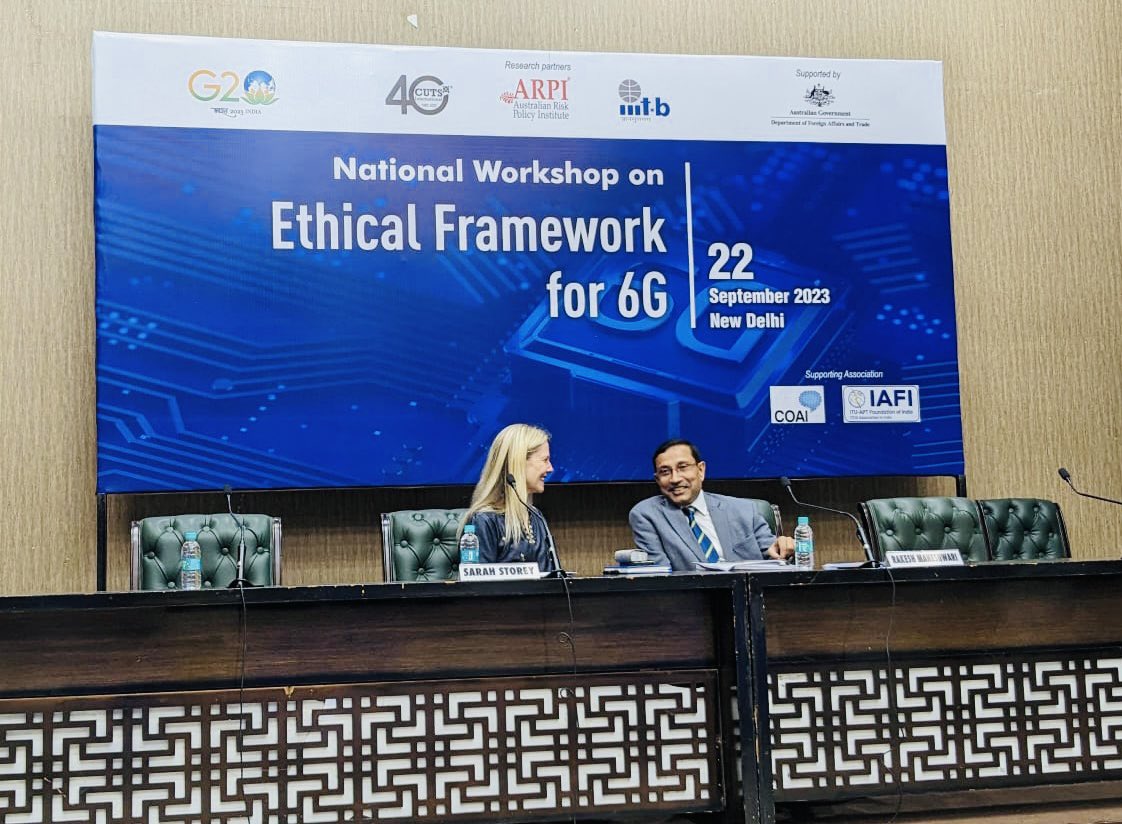 A year on: ‘National Workshop on #Ethical6G Framework’ - @CUTS_CCIER @ARPIRiskPolicy & IIIT Bangalore collab on #AICCTP funded project progressing 🇦🇺🇮🇳 Critical Tech Partnership. What 6G is to communications, #AICCTP is to bilateral relations (ultra-fast, reliable, & efficient)