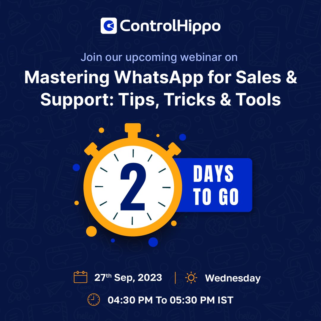 Just 2 days left until our highly anticipated webinar on “Mastering WhatsApp for Sales and Support: Tips, Tricks, and Tools” begins! Registration Link: us06web.zoom.us/webinar/regist…