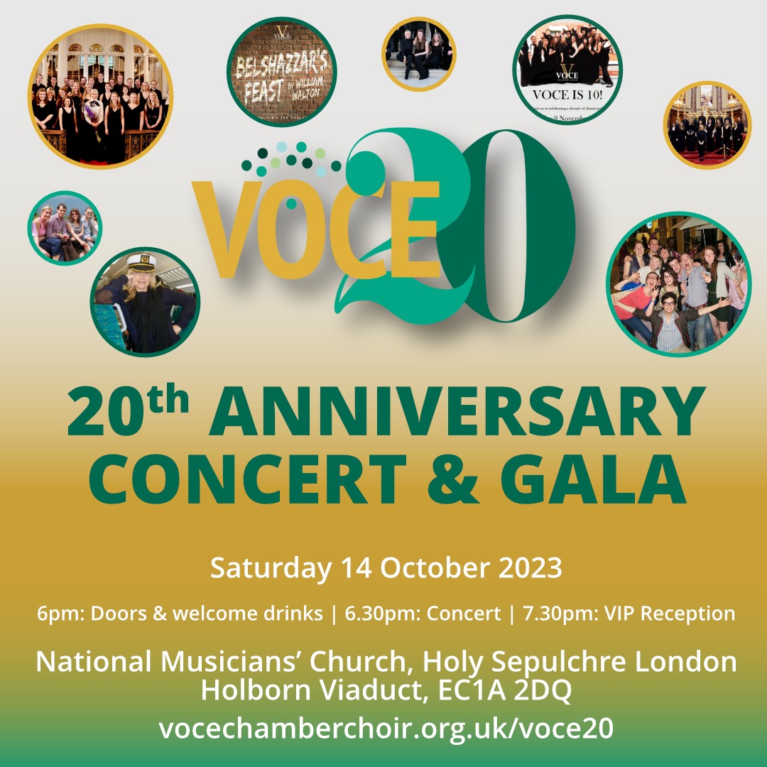vocechoir's tweet photo. Voce is 20 this year - we know, we look SO YOUNG - and we are celebrating. Big time.

Please join us on 14 October for music, a swanky soiree and a fun-filled fundraising auction for our ambitious Belshazzar's Feast project. 

INFO/TIX: https://t.co/RFGoNVVJzu 🪇 https://t.co/coyNxydyNS