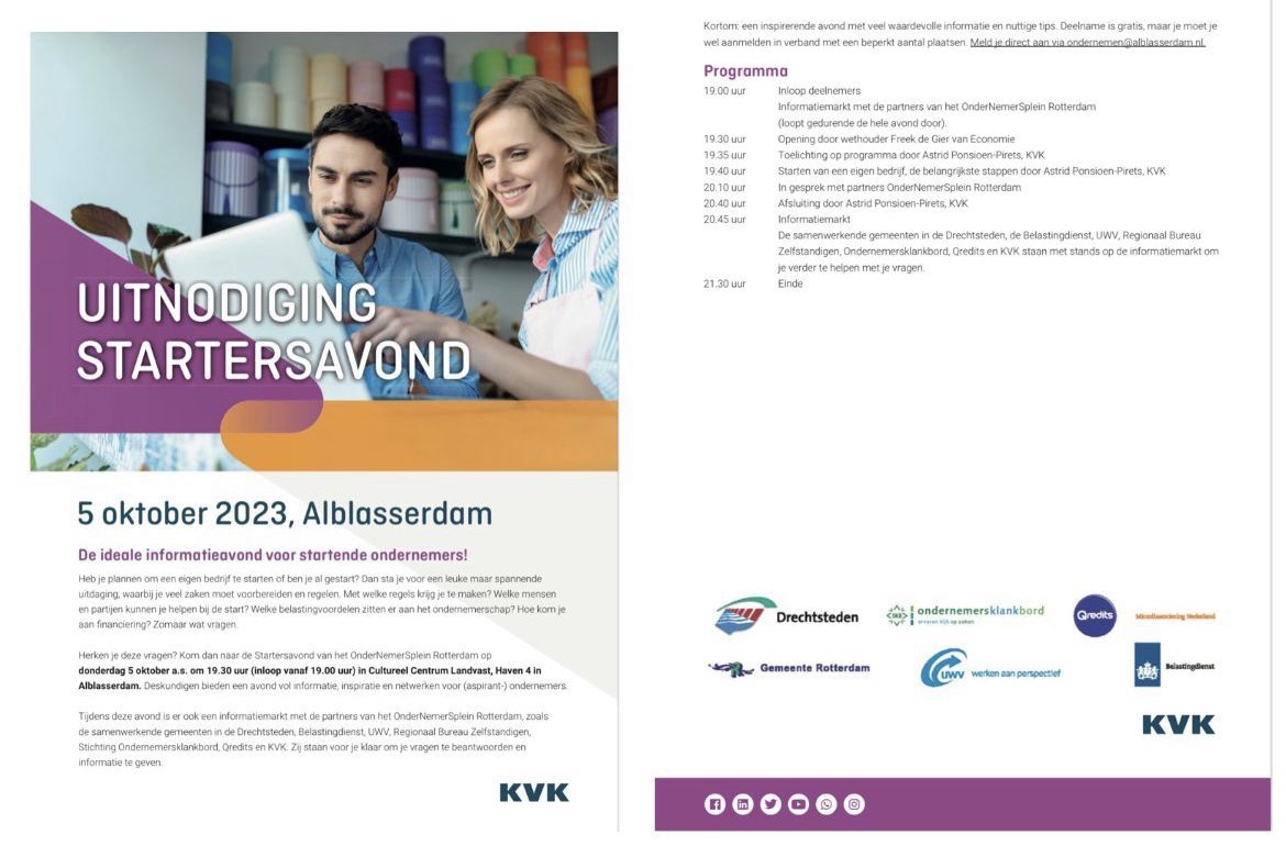 Heb je plannen om je eigen bedrijf te starten of ben je al gestart? Kom dan naar de startersavond van het ondernemersplein op 5 oktober in Landvast!
#ondernemen
#Zwijndrecht 

<a href="/TychJans/">Tycho Jansen</a> <a href="/gemzwijndrecht/">Gemeente Zwijndrecht</a>