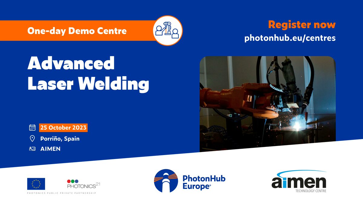 PhotonHub's tweet photo. 📢 @aimenct is organising a one-day #PhotonHub Demo Centre about Advanced Laser Welding. 

📅 25 October 2023
📍 Porriño, Spain
👉 https://t.co/fzrf2SEF0v

#laser #welding #metals #polymers #dissimilar #hybrid #joints #monitoring #quality https://t.co/EekQhnNkdX