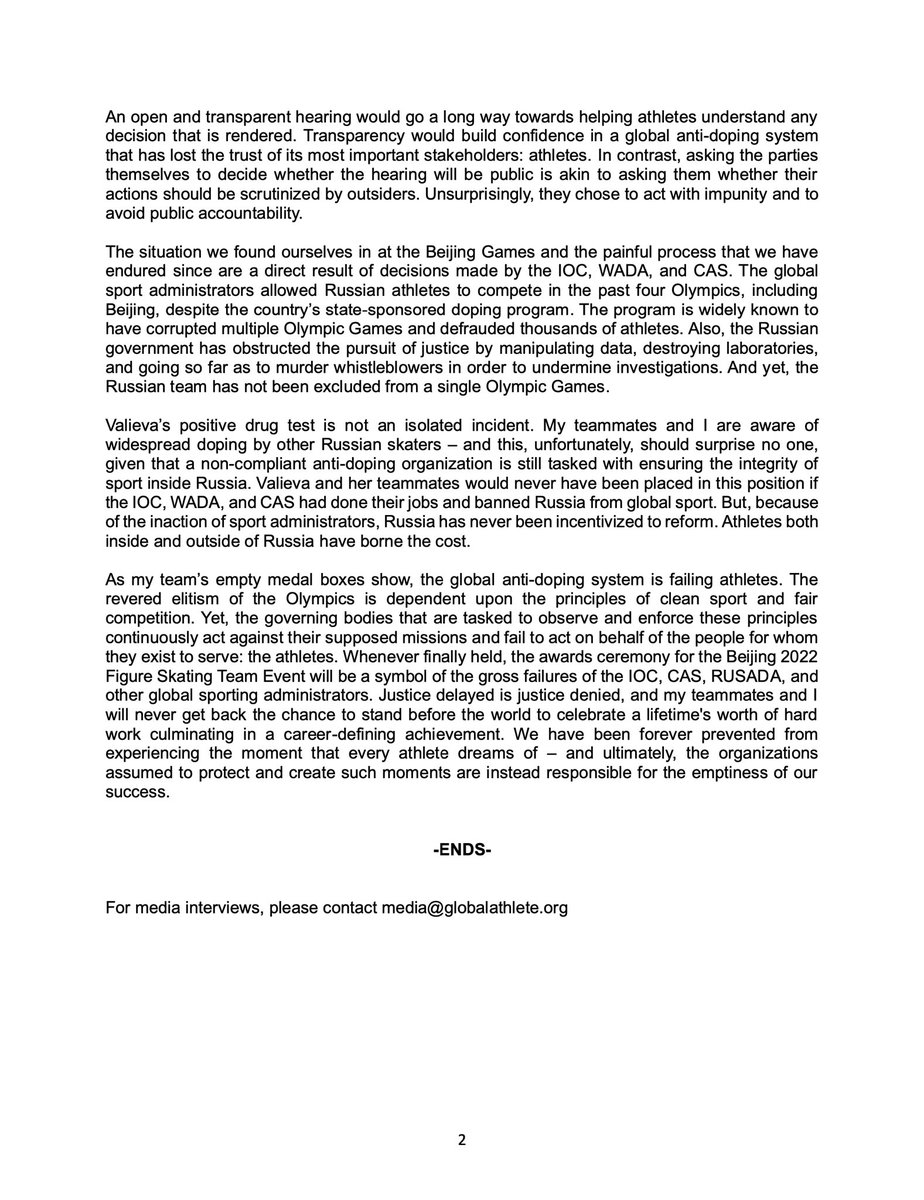 GlobalAthleteHQ's tweet photo. Athlete Statement: USA Olympic Figure Skater @govincentzhou on the events &amp; aftermath of the 2022 Winter Olympics Figure Skating Team Event.

"As my team’s empty medal boxes show, the global anti-doping system is failing athletes" 1/3

https://t.co/j3ygYX5RVA

@iocmedia @wada_ama https://t.co/MV5yefEMxe