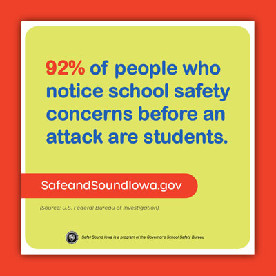 IowaDPS's tweet photo. Students know about mental health and safety concerns among their peers before adults do. Safe+Sound Iowa offers free, secure, anonymous tools for students to share concerns or threats of violence without worry. #SafeSoundIowa https://t.co/utl2StEIAz