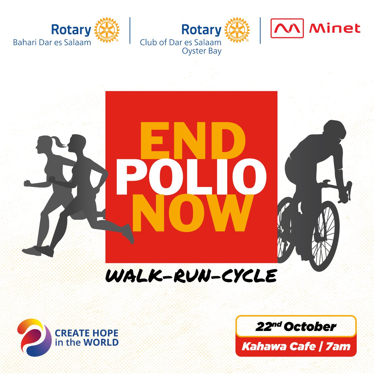 Get ready to move for a cause! 
Join us on October 22nd for the END POLIO walk, run, and cycle event. 

@joysterbay
@rotaryinternational

#rotaryclub #rotarybahari #rotaryoysterbay #PolioFreeFuture #WalkRunCycle #CommunityHealth #EndPolioNow #StepUpToEndPolio #CommunityImpact